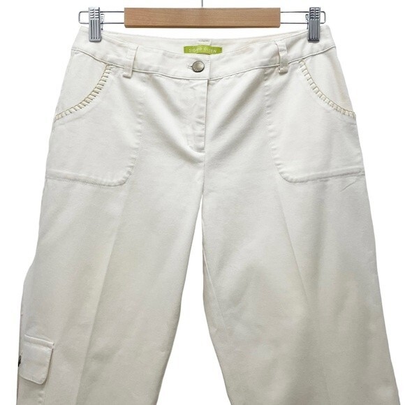 Sigrid Olsen Cream Pants Floral Embroidered Cropped Poet Pant Women’s Size 4 - Picture 5 of 15
